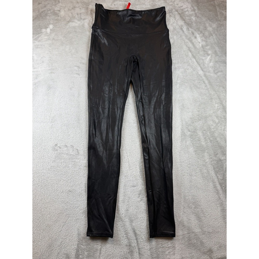 Spanx Faux Leather Leggings Women's Size M Pullon Stretch Shaping Slim Black